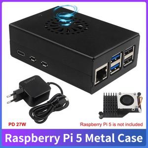 라즈베리파이 5 금속 케이스 블랙 쉘 활성 쿨러와 호환 가능 RPi용 옵션 전원  장치 인클로저