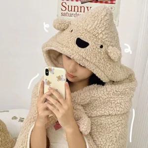 곰돌이 후드 입는 담요 귀여운 후드담요 3color