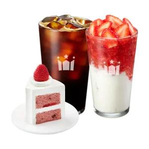 할리스 아메리카노 R + 설향 딸기 라떼 G + 딸기 쉬폰 케이크