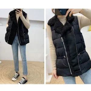 [골드스마일]W14683 양털패치 허리조임 양털조끼 패딩조끼 롱조끼