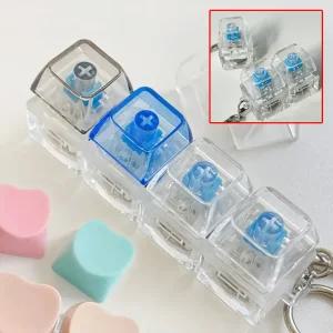 LED 청축 키캡 키보드 3구 키링 차 키 자동차 가방 홀더 핸드폰 카라비너 열쇠 고리