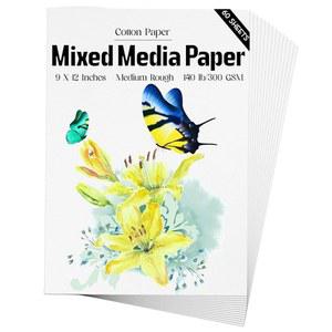 혼합 미디어 용지 60매, 9 X 12 인치 140 LB / 300 GSM 헤비급 면지 매끄럽고 중간 크기의 거친 질감 아트 수채화, 구아슈, 마커, 페인팅, 드로잉, 스케치용