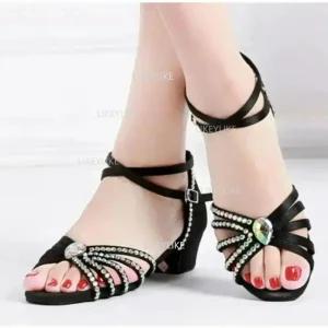  큐빅 라틴댄스화 살사 재즈 신발 여성 라인댄스구두 화이트 컬러