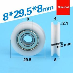 20pcs U 그루브 플라스틱 코팅 베어링 608ZZ 8x29.5x8mm POM 오목 휠 나일론 풀리 롤러 보어 8mm 직경