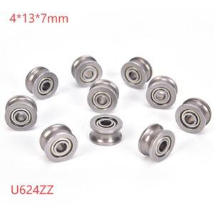 U자형 원형 바닥 트랙 그루브 도르래 베어링 슬라이딩 롤러 U 볼 U624ZZ 4x13x7mm 10 개