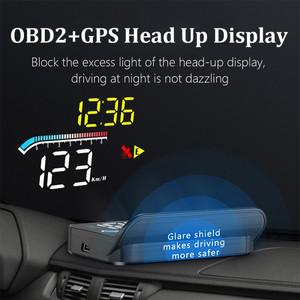 HUD 헤드 업 디스플레이 자동 obd2 gps 듀얼 시스템 프로젝터 유리  수온 알람 전자 액세서리 m17