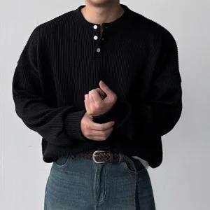 [피팅남]남자 튜스 루즈 오버핏 헨리넥 골지 니트 맨투맨