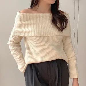 [샵앤] 국산 여성 골지 오프숄더 니트 티셔츠 21DS-WKN-5057