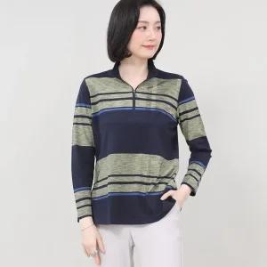 애비뉴투지 엄마옷 잭 스트라이프 실켓면 차이나 지퍼 봄 가을 티셔츠 A04329