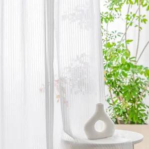 뷰하우스 스트라이프 화이트 쉬폰커튼 중형