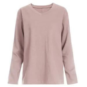 여성 베이직 브이넥 슬라브 면 국산 긴팔 티셔츠 DAI-WSH-1056-인디핑크