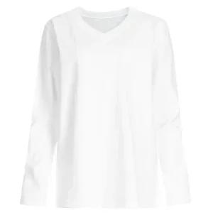 여성 베이직 브이넥 슬라브 면 국산 긴팔 티셔츠 DAI-WSH-1056-화이트