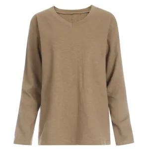 여성 베이직 브이넥 슬라브 면 국산 긴팔 티셔츠 DAI-WSH-1056-다크베이지