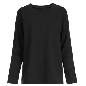 여성 베이직 브이넥 슬라브 면 국산 긴팔 티셔츠 DAI-WSH-1056-블랙