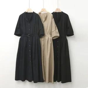 베일리 국산 여성 하프넥 단추 오픈 5부 소매 롱 원피스 MSM-WDR-2318-네이비