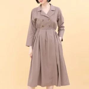 애비뉴투지 엄마옷 허리를 강조하는 더블 버튼 카라 린넨 원피스 K05303
