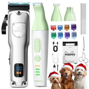 퍼지픽스 개 그루밍 키트, 두꺼운 두꺼운 코트를 위한 그루밍용 개 클 , 전문 애완동물 발 트리머 네일 그라인더 저소음 충전식 스테인리스 스틸 헤어 트리머 개 고양이 동물용