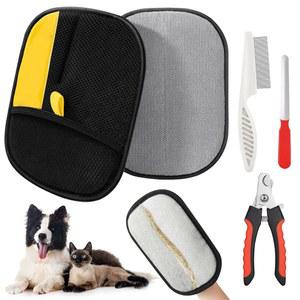 MA 드림넥스 - 반려동물 털 제거 장갑 - 제모 장갑, 손톱깎이, 빗 및 파일이 포함된 4-in-1 그루밍 키트 - 가구, 의류 및 모피를 위한 반려견 및 고양이 그루밍 도구 u201D