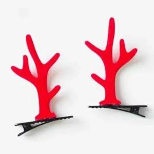 ( )루돌프 머리핀 심플 레드 머리집게핀 사슴뿔머리핀 크리스마스집게핀 크리스마스머리장식 귀여운집게핀