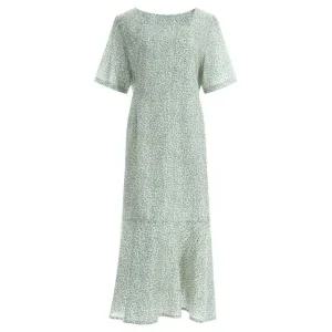 [여름바캉스룩완성]여성 셔링 스퀘어 반팔 롱 원피스 PIC-WDR-1396-그린