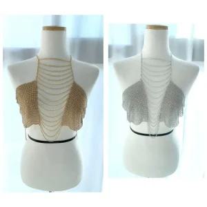 [라일리여성언더웨어] Rly 큐빅 체인 연결 홀터넥 오픈 톱 나시