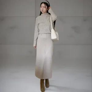 여성 겨울 울 앞트임 H라인 오피스룩 롱 스커트