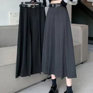 [라일리여성의류] Rly 여성 하이웨스트 주름 플리츠 롱 스커트 벨트세트