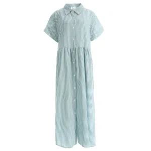 빅사이즈 여성 카라넥 스트라이프 롱원피스 RC-WDR-1500-블루그