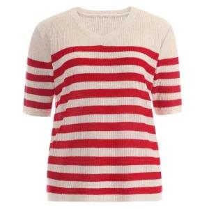 베이직 국산 여성 골지 단가라 V넥 반팔 니트 티셔츠 21DS-WKN-1522-레드