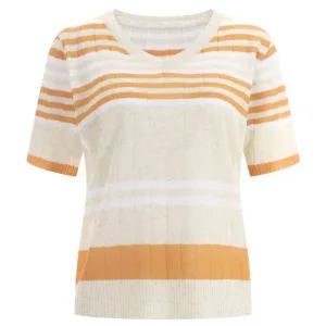 여성 골지 린넨 단가라 V넥 반팔 니트 티셔츠 21DS-WKN-1438-오렌지