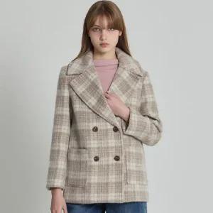 [CJ단독] LeOT)] 분위기있는 소프트 헤어리 울 블렌딩 체크코트-사이즈 55 88다양