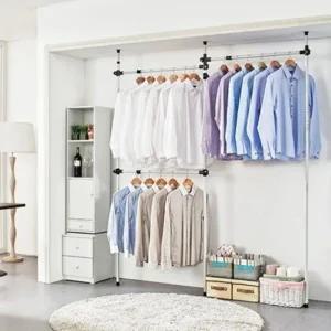 ( )무타공 공간활용 와이드 3단 옷걸이 행거 정장 점퍼 셔츠 의류 원룸 아파트 오피스텔 걸이