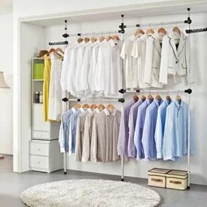 ( )무타공 공간활용 와이드 4단 옷걸이 행거 정장 점퍼 셔츠 의류 원룸 아파트 오피스텔 걸이