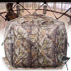 Shoff 초대형 사냥 블라인드 4인용 휴대용 의자, 288도/360도 사슴 튀르키예 오리 사냥을 위한 팝업 그라운드 블라인드, 조용한 지퍼로 창문을 조정하는