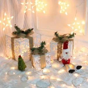 ( )인테리어소품 성탄절장식 눈꽃 리본 꾸미기 트리 장식 3종 선물상자 크리스마스 소품