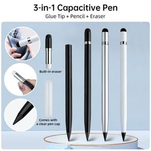 호환 터치스크린  휴대폰  iPad용 3 in 1 스타일러스 펜  연필지우개가 포함된 오래 지속되는 쓰기  호환