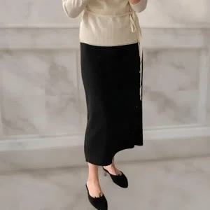 [다잇템] 여성 FW 일상복 일자 슬림 골지 스웨터 롱스커트