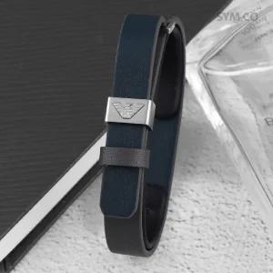 알마니 EGS2918 독수리 로고 그레이 블루 무광 데일리 심플 남자 가죽 팔찌 c