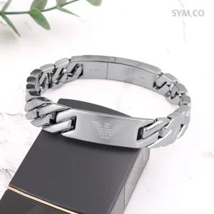 알마니 EGS2435 독수리 로고 데일리 실버 톤 프리사이징 체인 남자 실버 팔찌 c