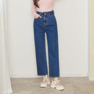 [진마니아]허리밴딩 투버튼 레트로 블루 와이드진  빅사이즈 청바지 데님 팬츠 통바지