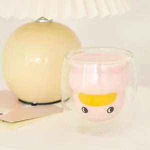 끌림데이 귀여운캐릭터 이중유리컵 투명글라스 물컵