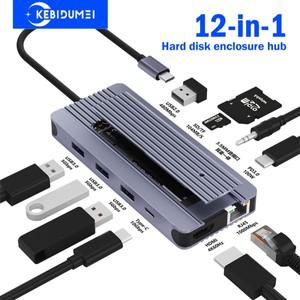 12-in-1 M.2 SSD 인클로저 허브 USB C 도킹 스테이션 Husb TYPE C-HDMI 어댑터 4K60Hz 1000Mbps PD100W USB