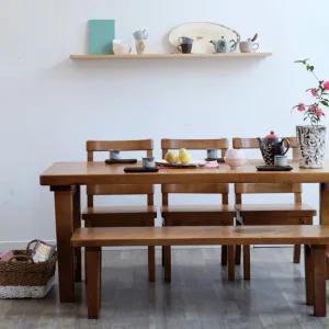 소나무 통원목 6인용 1800식탁B (등받이의자3개+1400긴의자)