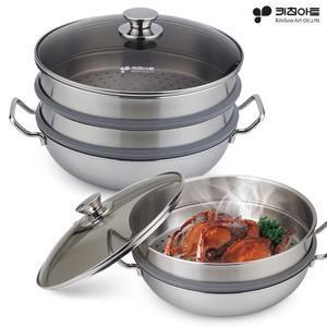 키친아트 통3중 스텐 일품 찜냄비 2단/3단 인덕션겸용 찜기 찜솥
