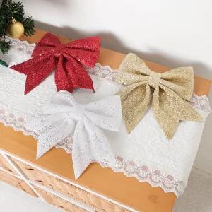 크리스마스 완성 리본 장식 글리터 17cm 4컬러 트리 소품 용품 파티 반짝이 데코 오너먼트 꾸미기