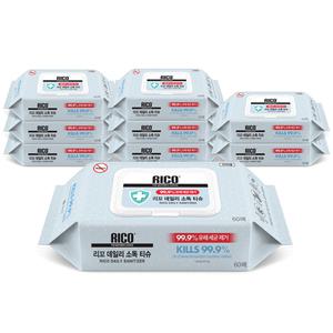 리꼬 데일리 소독티슈 캡형 60매 x9개 (1박스) 알콜물티슈 손소독 세정제균