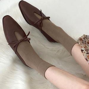 양가죽 리본 플랫 로퍼2cm 스퀘어토 빈티지 단화 라텍스 쿠션 스케치1825