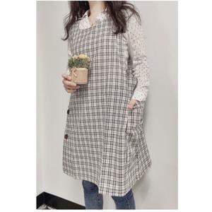 텐텐체크앞치마 원피스형 가벼운원단 면소재 앞뒤가려지는앞치마 여성 조리사 단체봉사활동