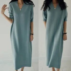 [어반프랑] 커린 양두 5부 브이넥 비스코스 원피스