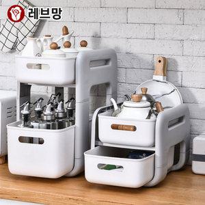 슬라이딩 이동식 2단 선반 양념통 화장품 정리 트롤리 주방 카페